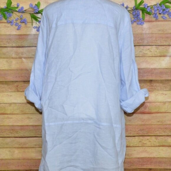 Tahari Womens Blue 100% Linen Button Up Tunic Blouse Size 2X Casual Lagenlook - Picture 6 of 13